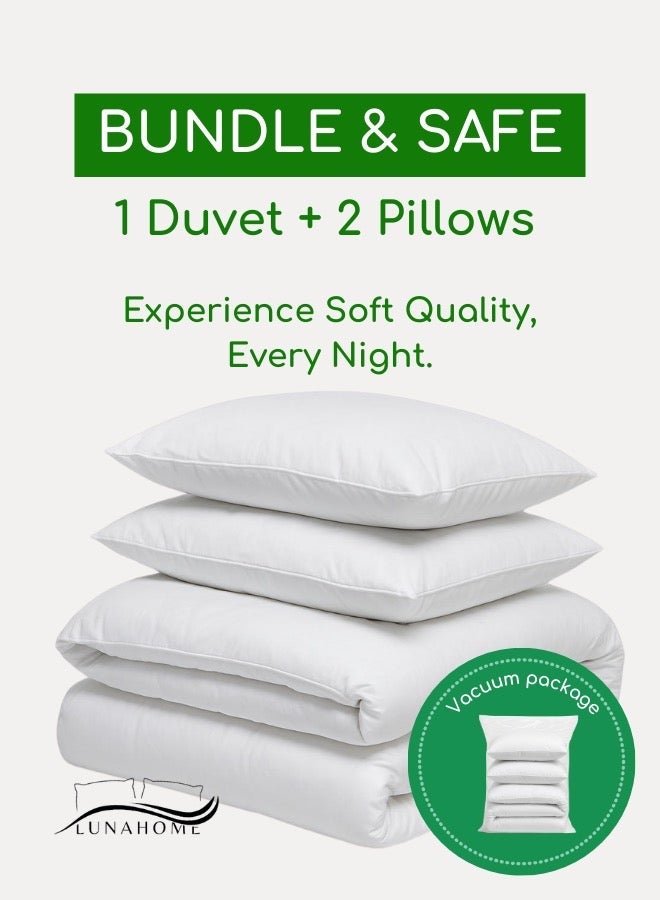 LUNA Home Bundle Deal: 1 Duvet Single size 160*210cm and 2 Pillows 50*75cm. All Season Quilt Soft Luxury Down Alternative Filling – Box Quilted for Sigle Bed. - Image 1